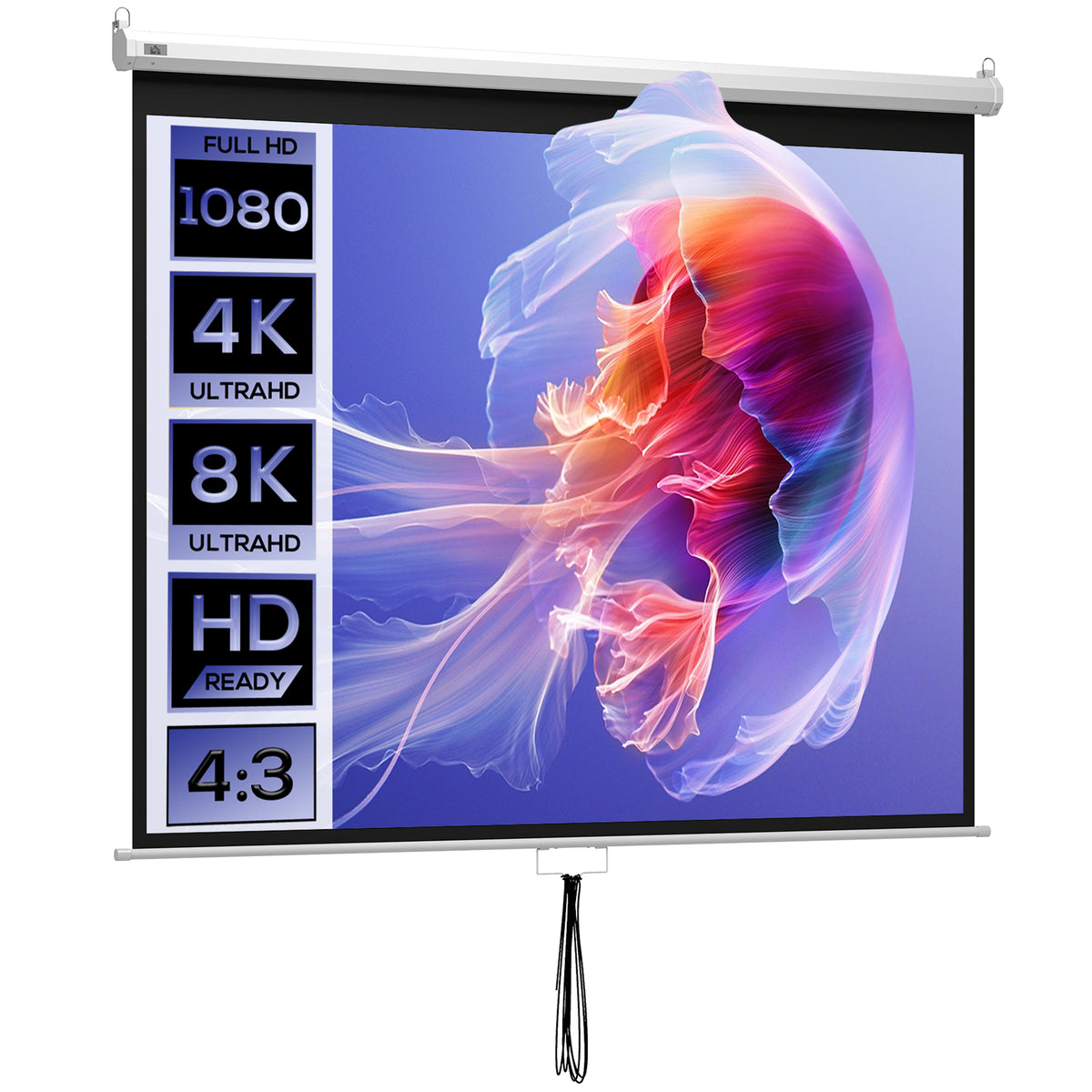 Projectiescherm 203 x 152 cm 100 inch 4:3/ 16:9 handmatig projectiescherm voor thuisbioscoop