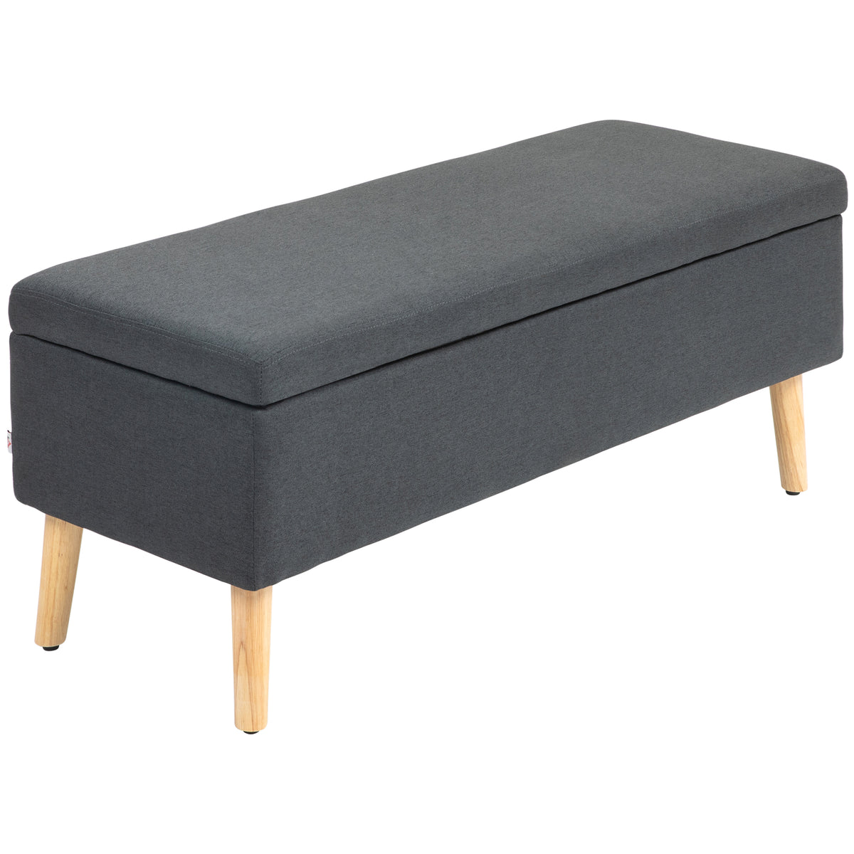 Gestoffeerde bank met opbergruimte, bedbank in linnenlook, rubberhout, 110 x 39 x 45 cm, donkergrijs