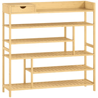 Schoenenrek, schoenenstandaard met 6 niveaus, lade van bamboe, voor max. 18 paar schoenen, schoenenopbergrek