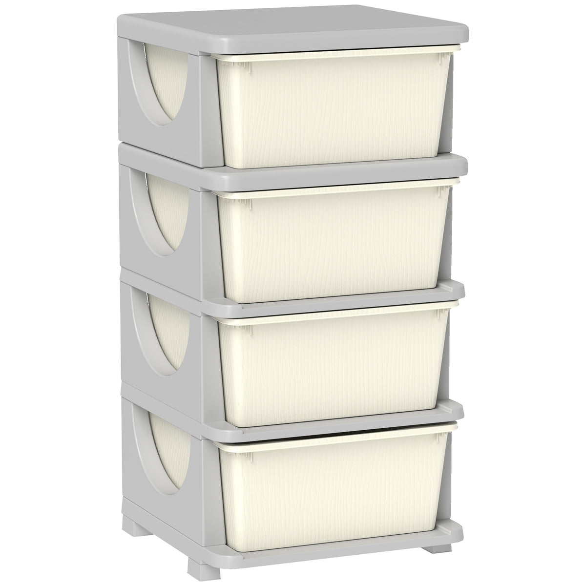 Opbergdozen voor kinderen, 4 grote lades, ronde randen, kunststof, 37x37x76 cm, crème-wit