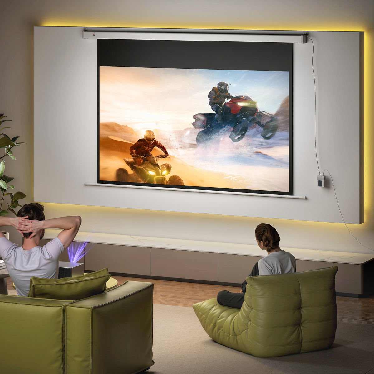 Projectiescherm 212 x 150 cm 120 inch 16:9 HD 4K projectiescherm elektrisch met afstandsbediening, wit (2)