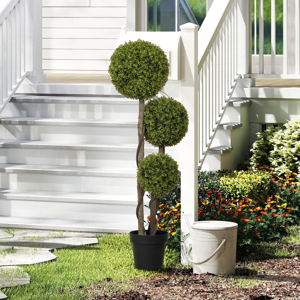 Kunstmatige buxus, kunstplant, realistische uitstraling, outdoor, groen + zwart (2)