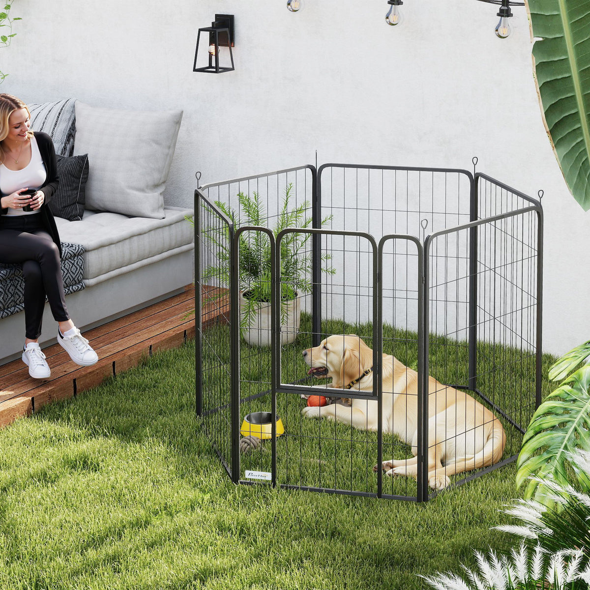 Hondenren met 6 panelen, robuust, met veilige deur, voor binnen en buiten, voor tuin, camping, 100 cm hoog (2)