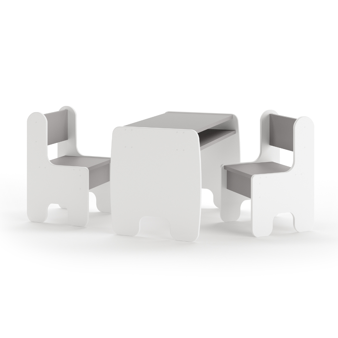 Set of children's table and two children's chairs - white/grey