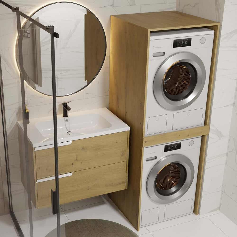 Badezimmerschrank für Waschmaschine und Trockner POLA TWIN Hochschrank EICHE ARTISAN – Produktabbildung 2