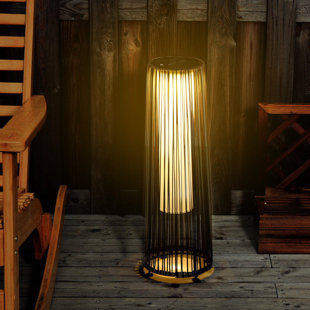 Tuinlamp, buitenlamp, op zonne-energie, 8 uur werking, automatische modus, rotanlook, 21,5 x 21,5 x 61 cm (2)
