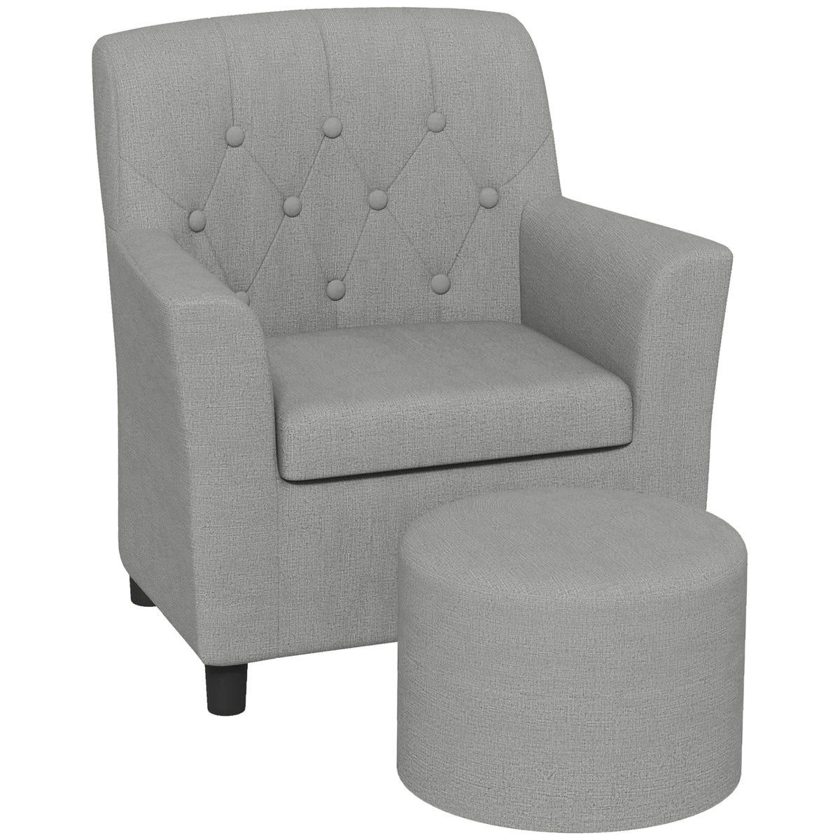 Kinderfauteuil met hocker, rugleuning met ruitpatroon, zachte zitting, houten frame, grijs