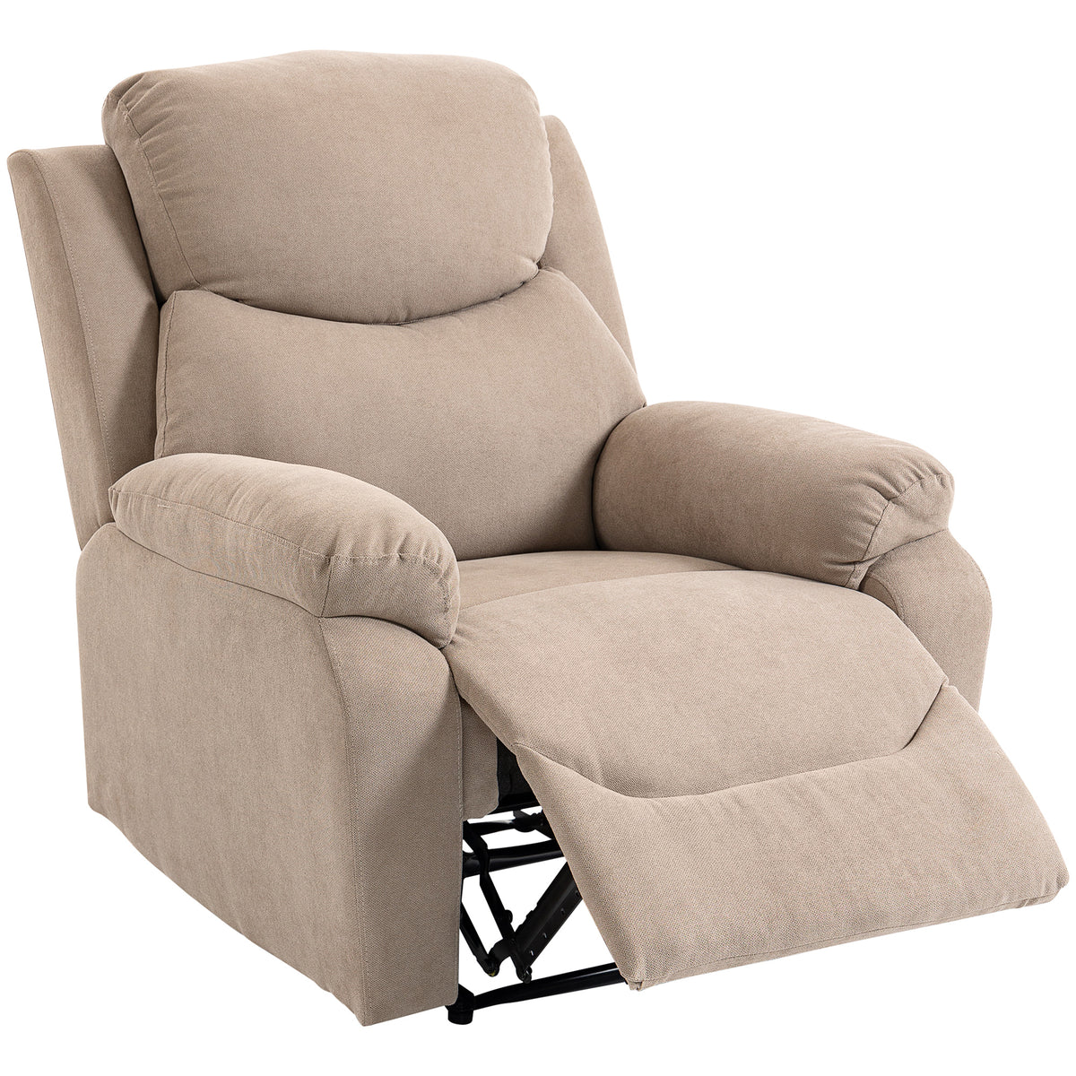 Handmatige relaxfauteuil, moderne fauteuil in linnenlook met dikke bekleding, gevoerde armleuningen en