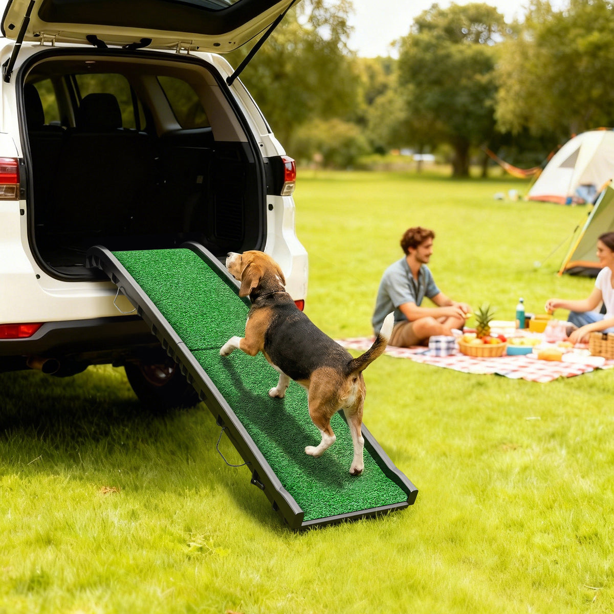 Opvouwbare hunderamp antislip hondentrap instaphulp voor kofferbak, voor dieren tot 90 kg 155x38,5x15,5 cm zwart (2)
