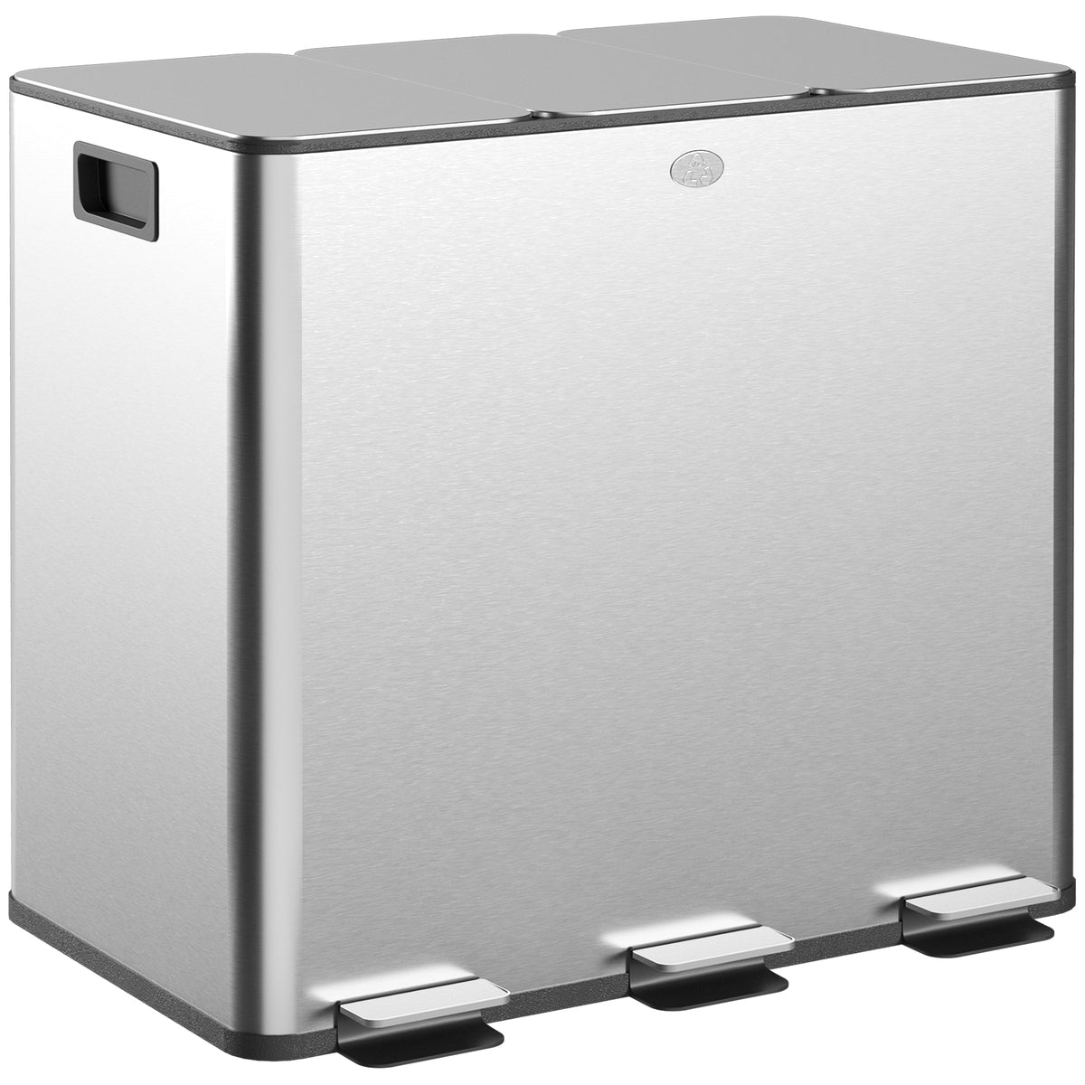 Prullenbak met 3 x 20 L vakken, deksel met geurfilter, vingerafdrukbestendig, soft-close, uitneembaar, zilver