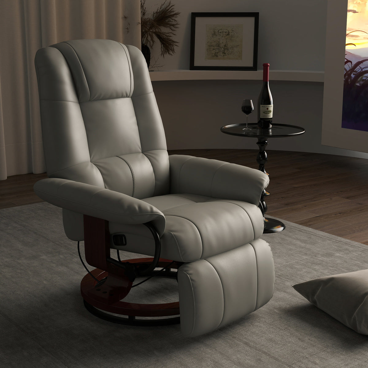 Relaxfauteuil televisiefauteuil ligstoel kunstleer 360° draaistoel 145° verstelbaar grijs 78 x 87 x 100 cm (2)