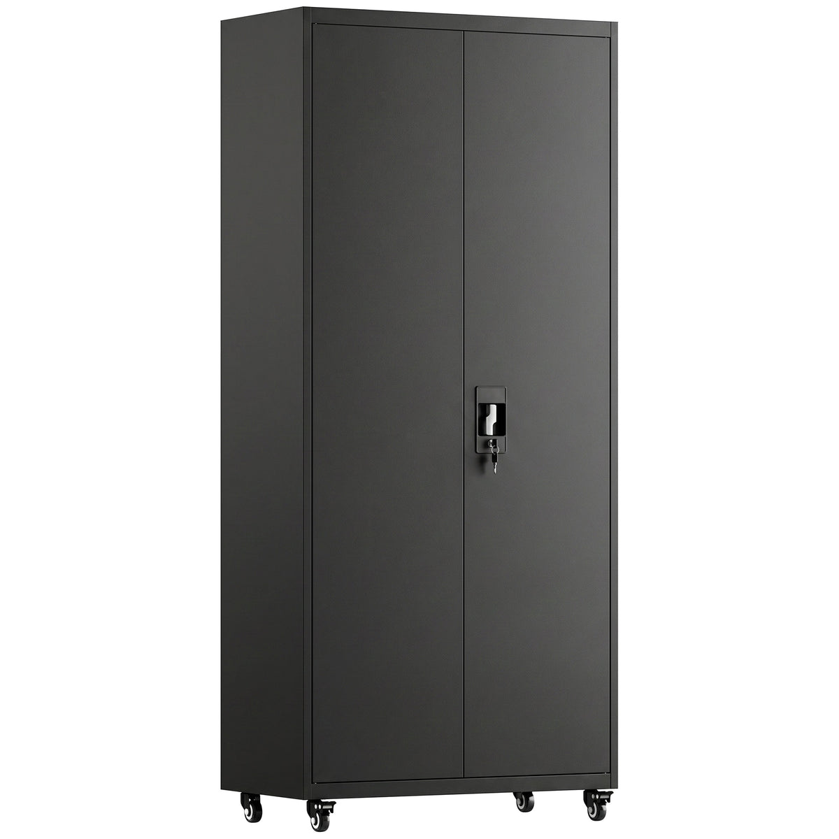 Archiefkast, afsluitbare metalen kast met wielen, verstelbare legplanken, van staal, 80 x 40 x 180 cm zwart