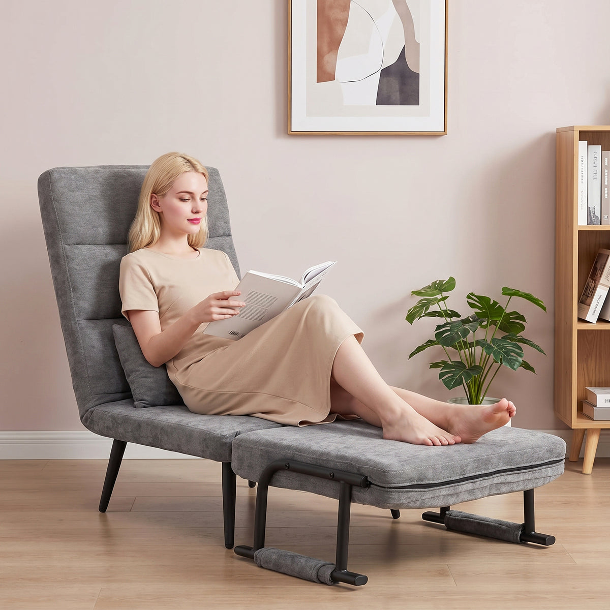 Slaapfauteuil 3-in-1 inklapbare fauteuil met slaapfunctie, 186 x 60 cm slaapfauteuil met 5-standen verstelbare (2)