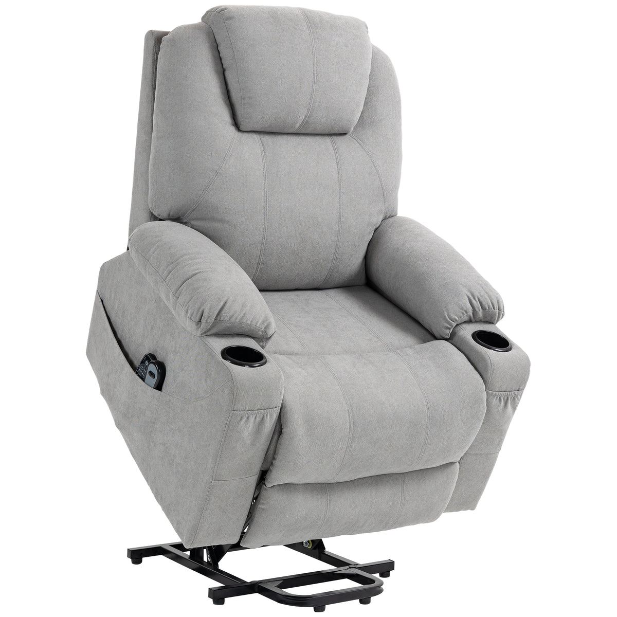 Massagestoel opstahulp seniorenstoel, 8 vibratiepunten, 2 zijvakken, bekerhouder, 90 x 101 x 107 cm, grijs