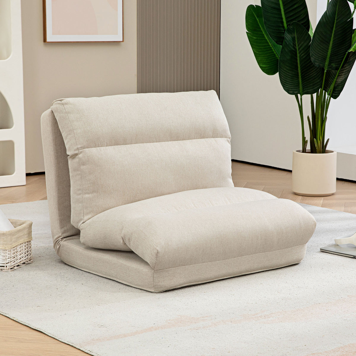 Zitzak met slaapfunctie, verstelbare rugleuning, opklapbaar, tot 120 kg, 70 x 72 x 56 cm, beige (2)