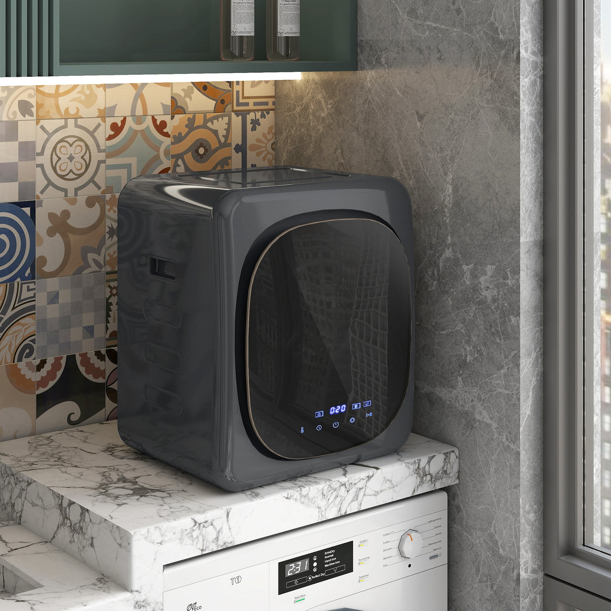 Afvoerdroger 2,5 kg met smart-modus, 800 W compacte droger met roestvrijstalen trommel, grijs (2)