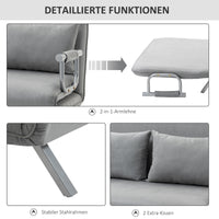 Slaapbank, tweezitsbank, logeerbed, inclusief 2 kussens, grijs (5)