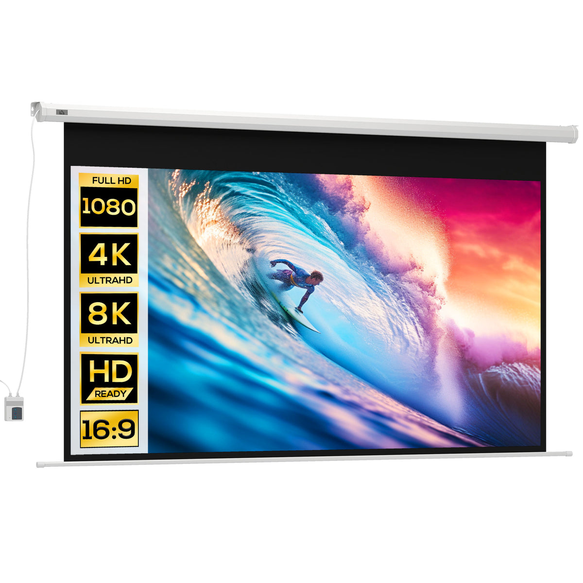 Projectiescherm, projectiescherm, 16:9, 100 inch, afstandsbediening, motor