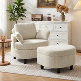 Fauteuil met opberghocker, corduroy bekleding, ronde leesstoel met verstelbare hoofdsteun, brede zitting (10)