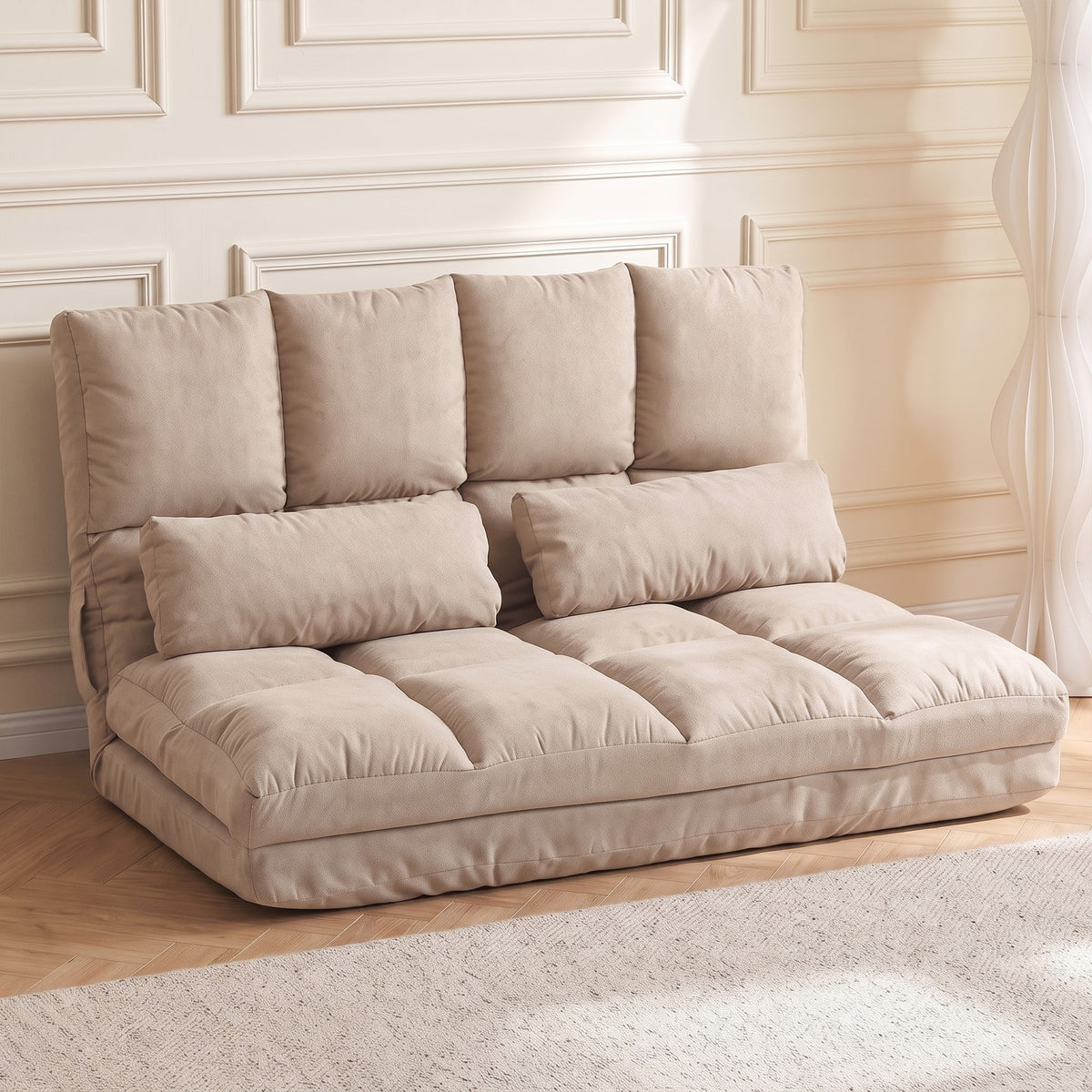 2-in-1 vloerstoel, rugleuning, verstelbaar, 102 x 73 x 60 cm, beige (2)