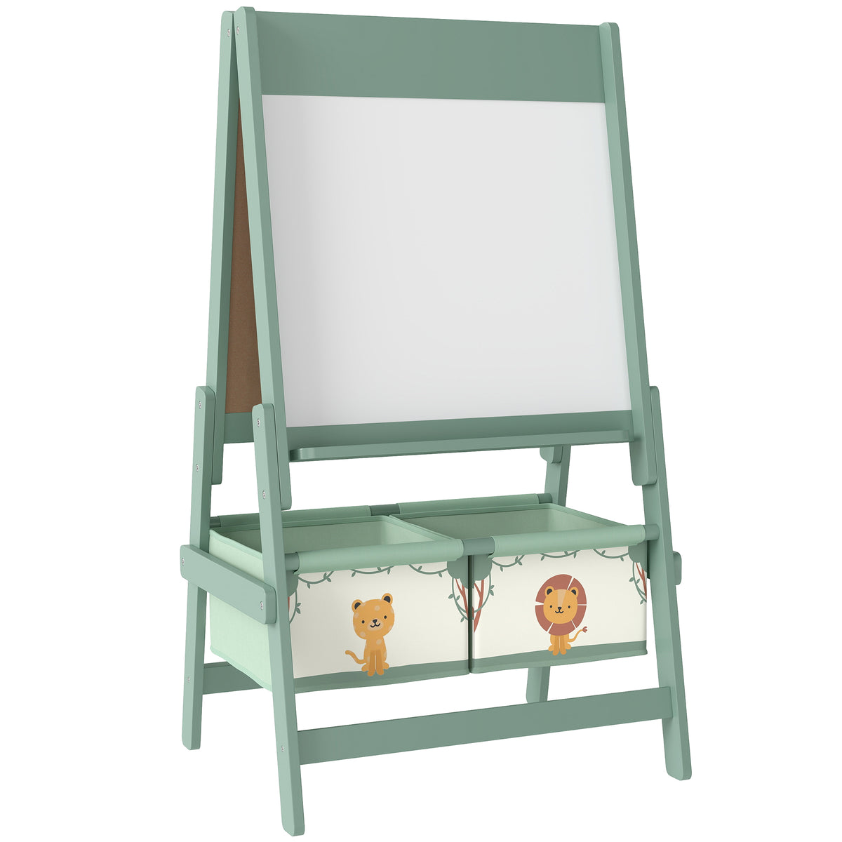 Kinder-ezel 3-in-1 kinderbord met krijtbord, whiteboard, papierrol, 2 opbergbakken, voor 3-8 jaar groen