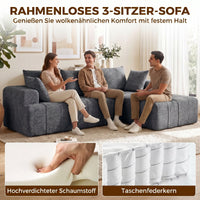 3-zits hoekbank in L-vorm met ottomane, converteerbare chenille-cloud-slaapbank met binnenveringbekleding, grijs (4)