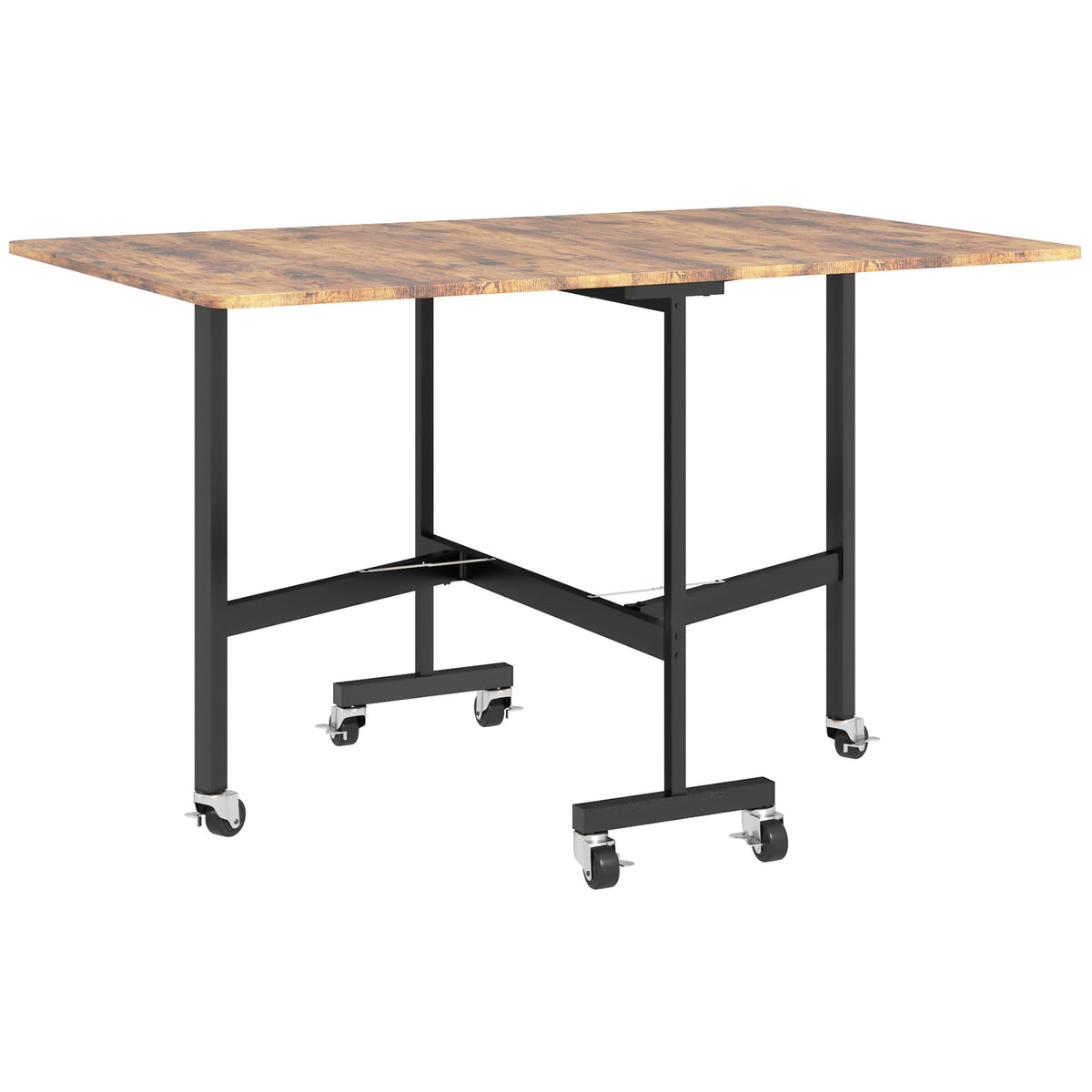 Opklapbare eettafel, geschikt voor maximaal 6 personen, met 6 wielen en remmen, voor kleine ruimtes, bruin