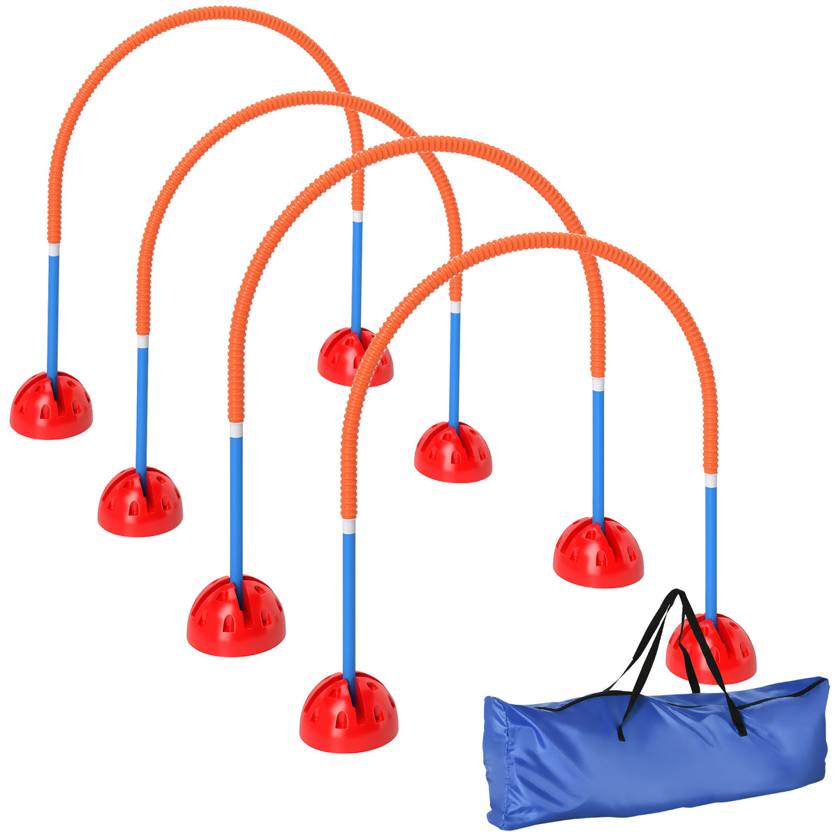 4-delige honden-agility-trainingsset met 4 deuren in verstelbare breedte, draagtas, voor in de tuin, blauw
