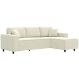 3-zitsbank met chaise longue, woonkamerbank met ribstof, 2 extra kussens, gestoffeerde bank, crèmewit