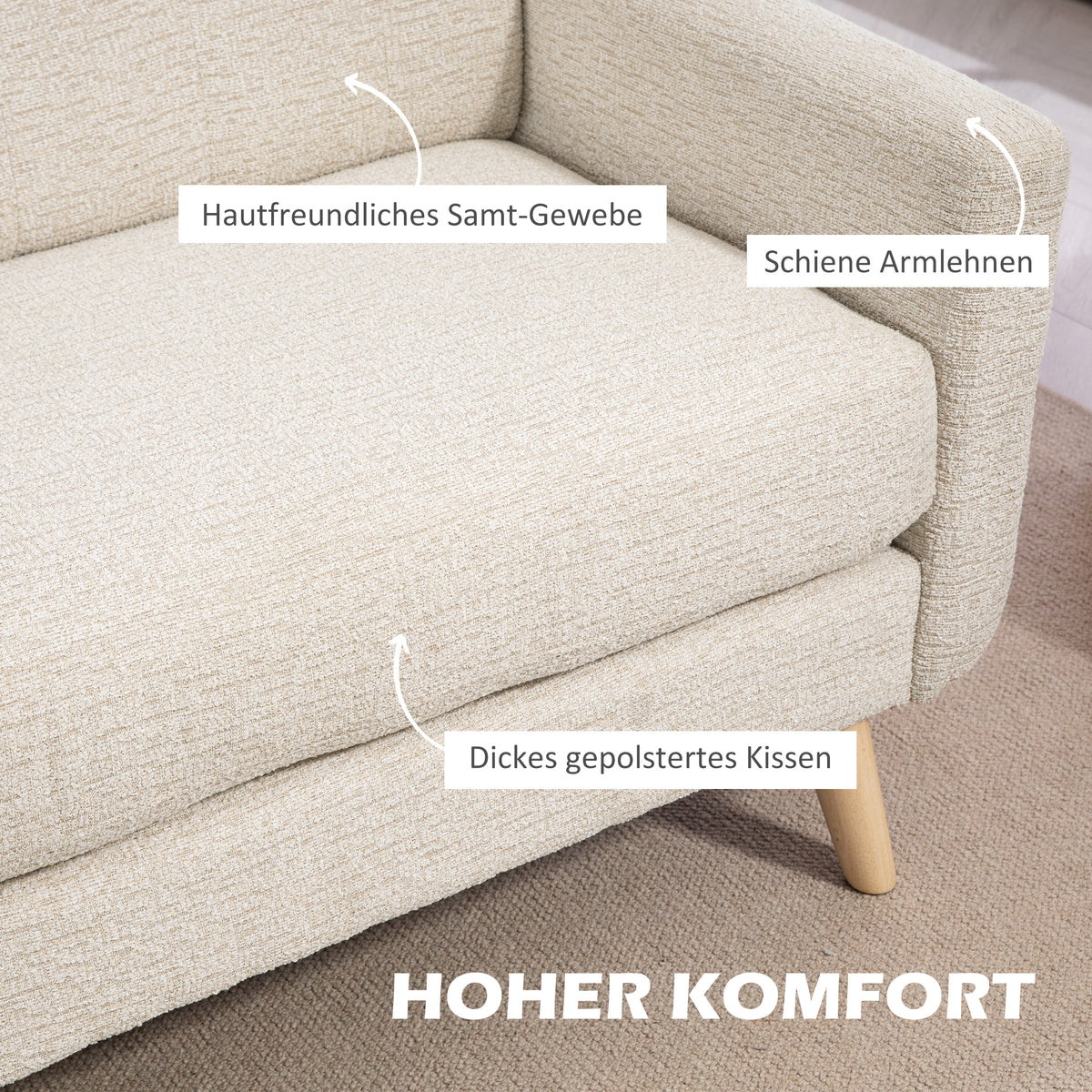 Tweezitsbank, comfortabel, 134x71x82 cm, beige (5)