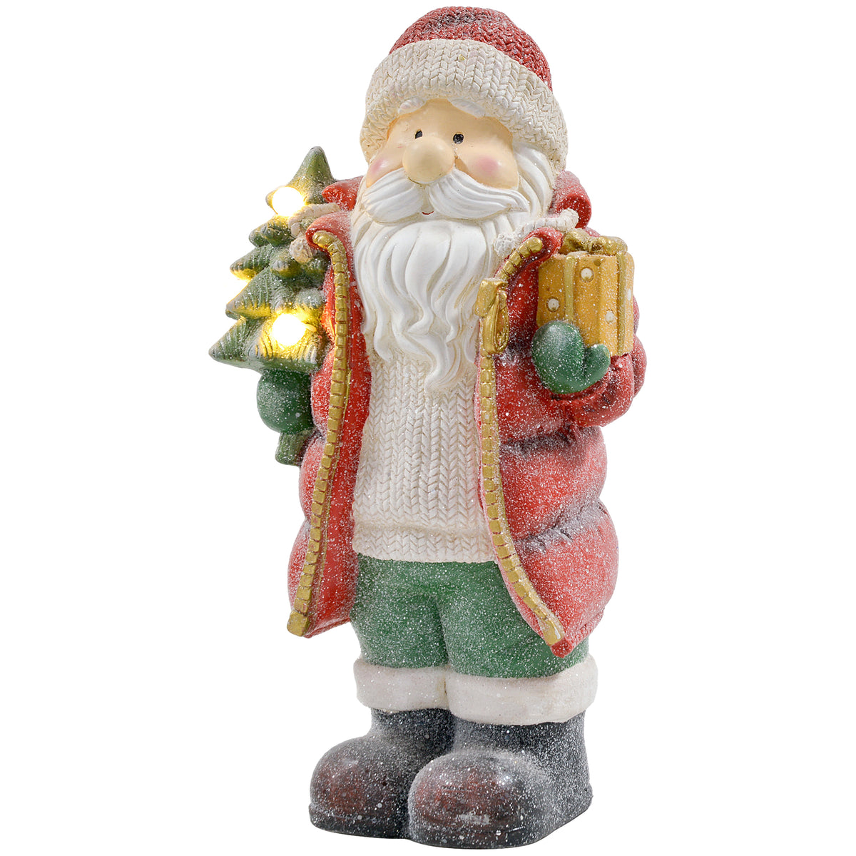 Kerstmanfiguur met boom en cadeau, 3 warmwitte leds, op batterijen, 50 cm