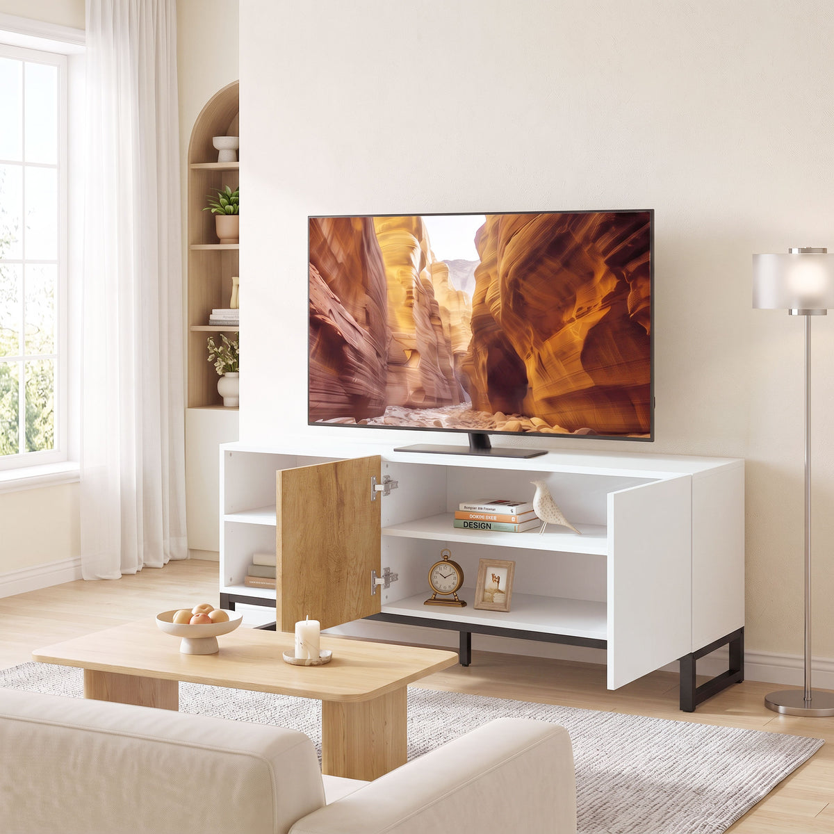 Tv-meubel voor tv's tot 55 inch, modern tv-meubel met verstelbare legplanken, wit (2)