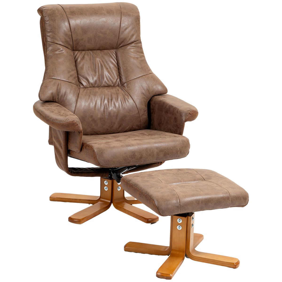 Relaxfauteuil met voetenbank, 360° draaibaar, 135° verstelbaar, ademende bekleding, 78 x 82,5 x 109 cm, bruin
