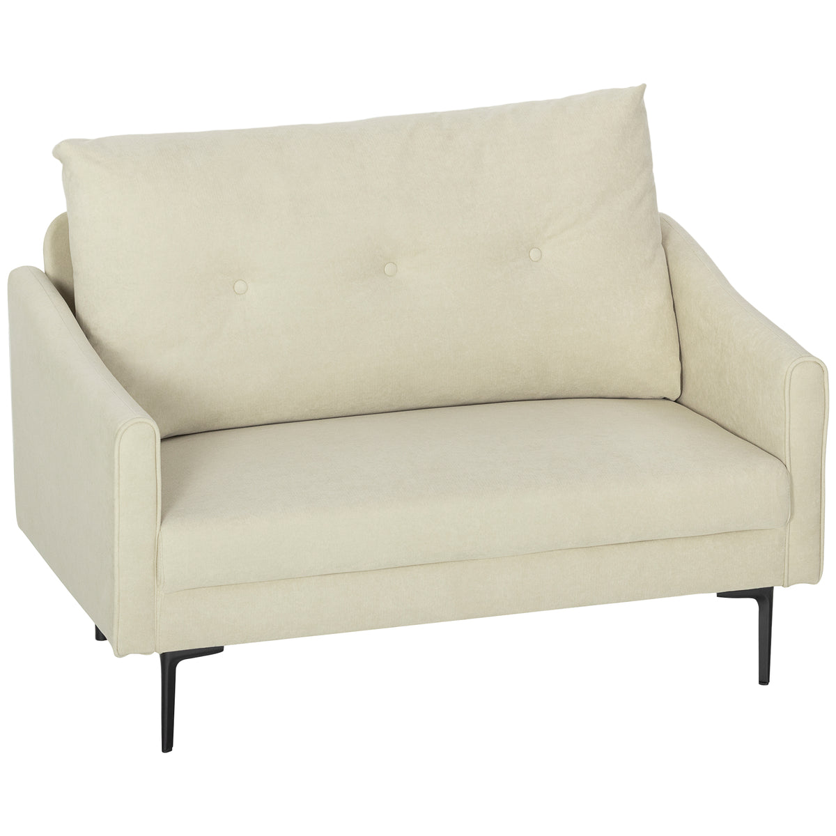 2-zitsbank met schuimvulling en stoffen bekleding, voor woonkamer, slaapkamer, metalen frame, crèmewit