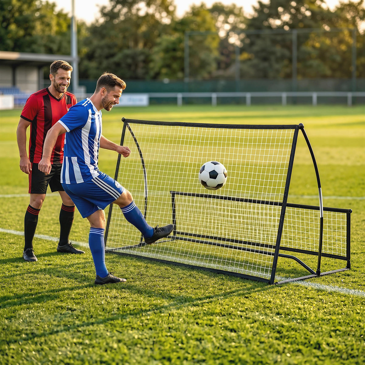 Voetbalrebounder, 2-in-1 tweezijdig inklapbaar reboundnet met terugkaatsnet, 200 x 94 cm, zwart (2)