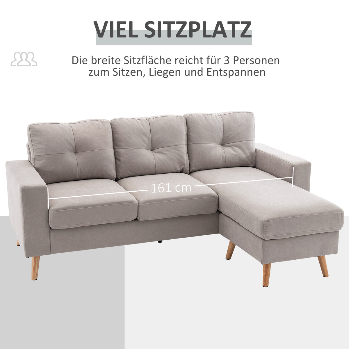 3-zits hoekbank, linnenlook, omkeerbare chaise longue, 193x136x85 cm, lichtgrijs (5)