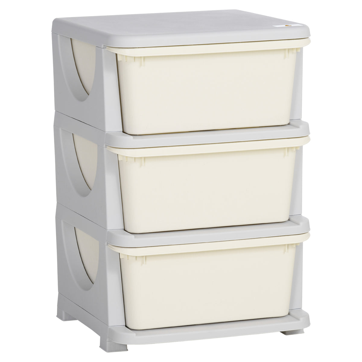 Opbergboxen voor kinderen, 3 grote lades, ronde randen, kunststof, 37x37x56,5 cm, crème-wit