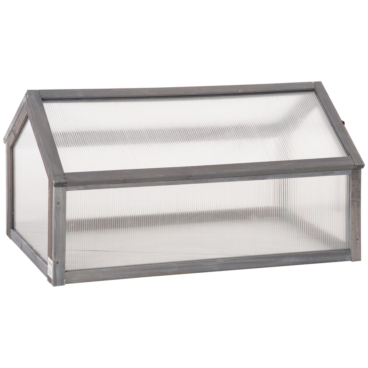 Mini-kas, compacte plantenkas van hout, polycarbonaat platen, ventilatieopening, 90L x 52B x 49,5H cm, grijs