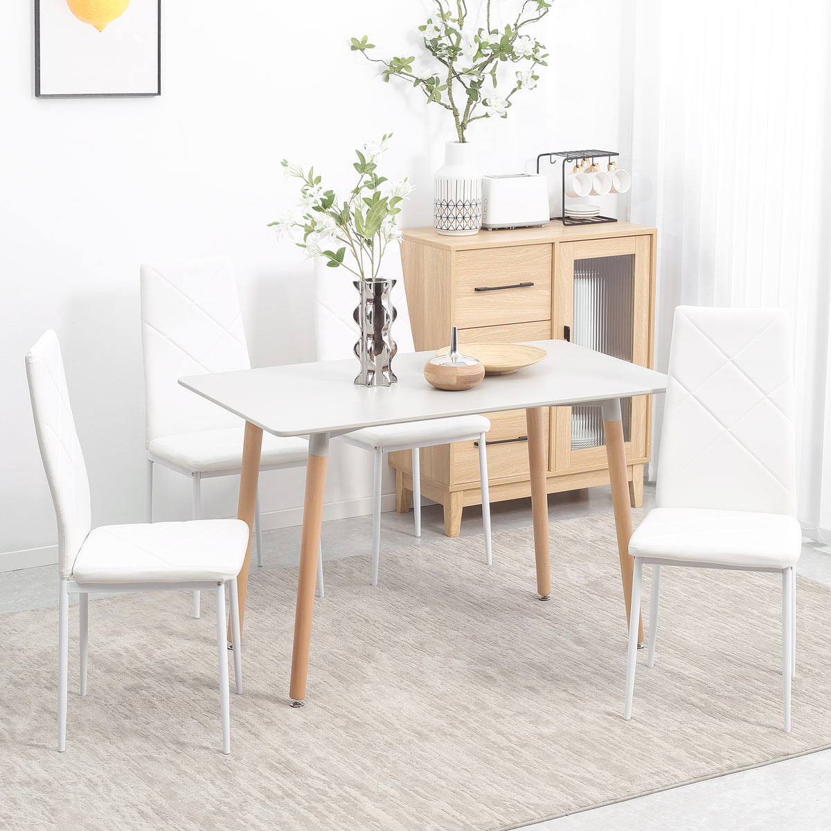 Set van 4 stoelen, eetkamerstoelen, keukenstoelen, 41 cm x 50 cm x 97 cm, wit (2)