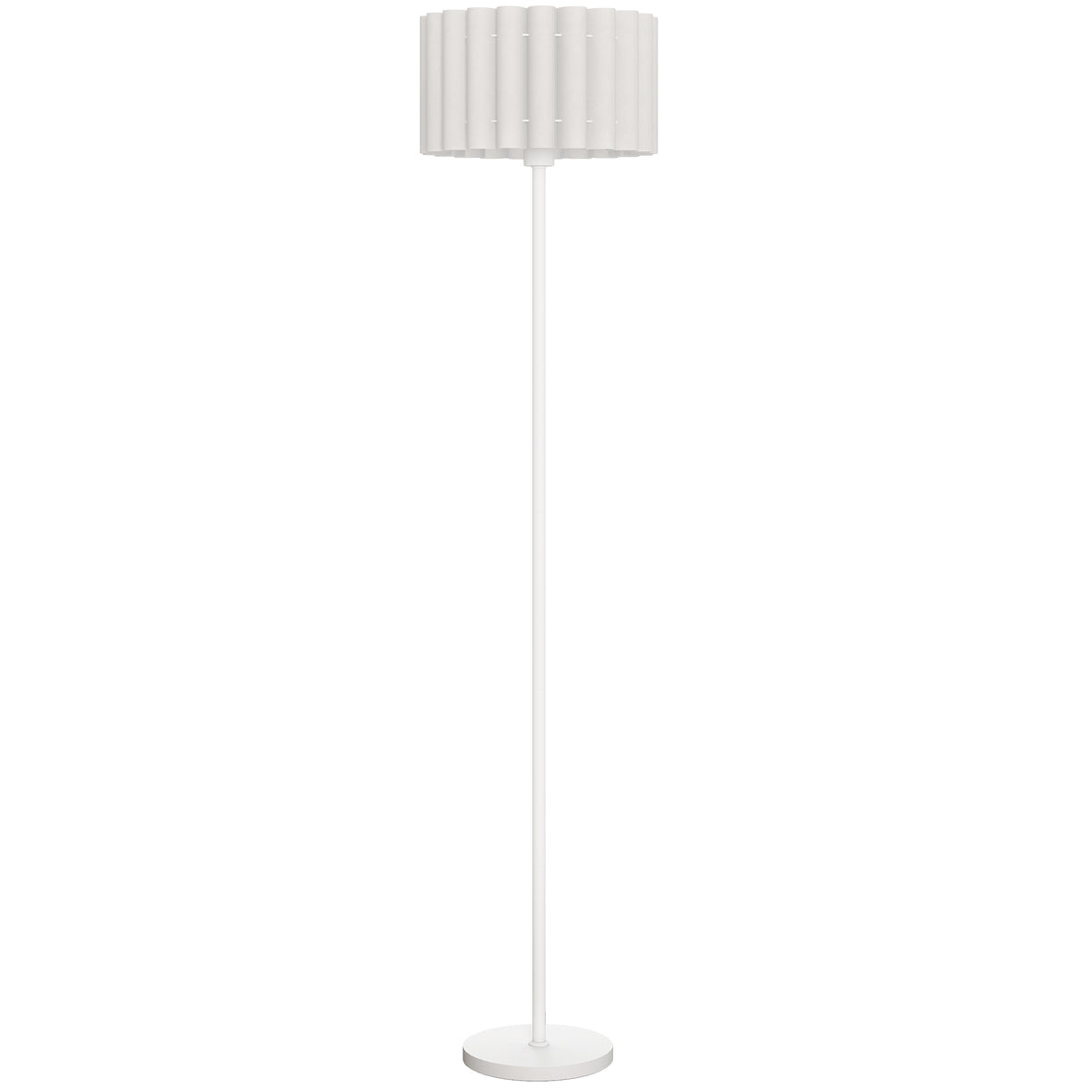 Vloerlamp in retrostijl, kunststof lampenkap, voetschakelaar, metalen stang, wit