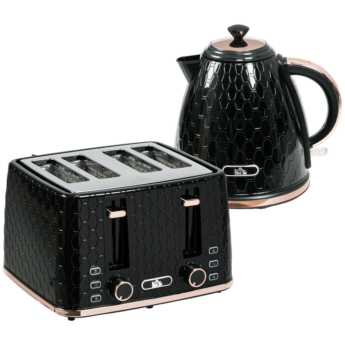 2-in-1 keukenset, broodrooster en waterkoker, meerdere opties, 1,7 L, 4 sneetjes brood tegelijk, kunststof