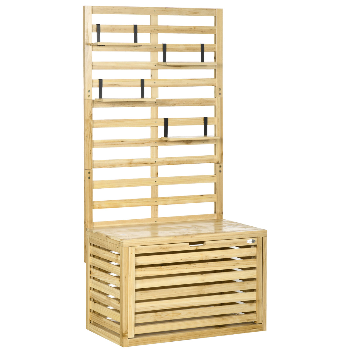 Opbergkast met latwerk, 4 hangplanken, magnetische deur, massief hout, naturel, 80 x 45 x 160 cm