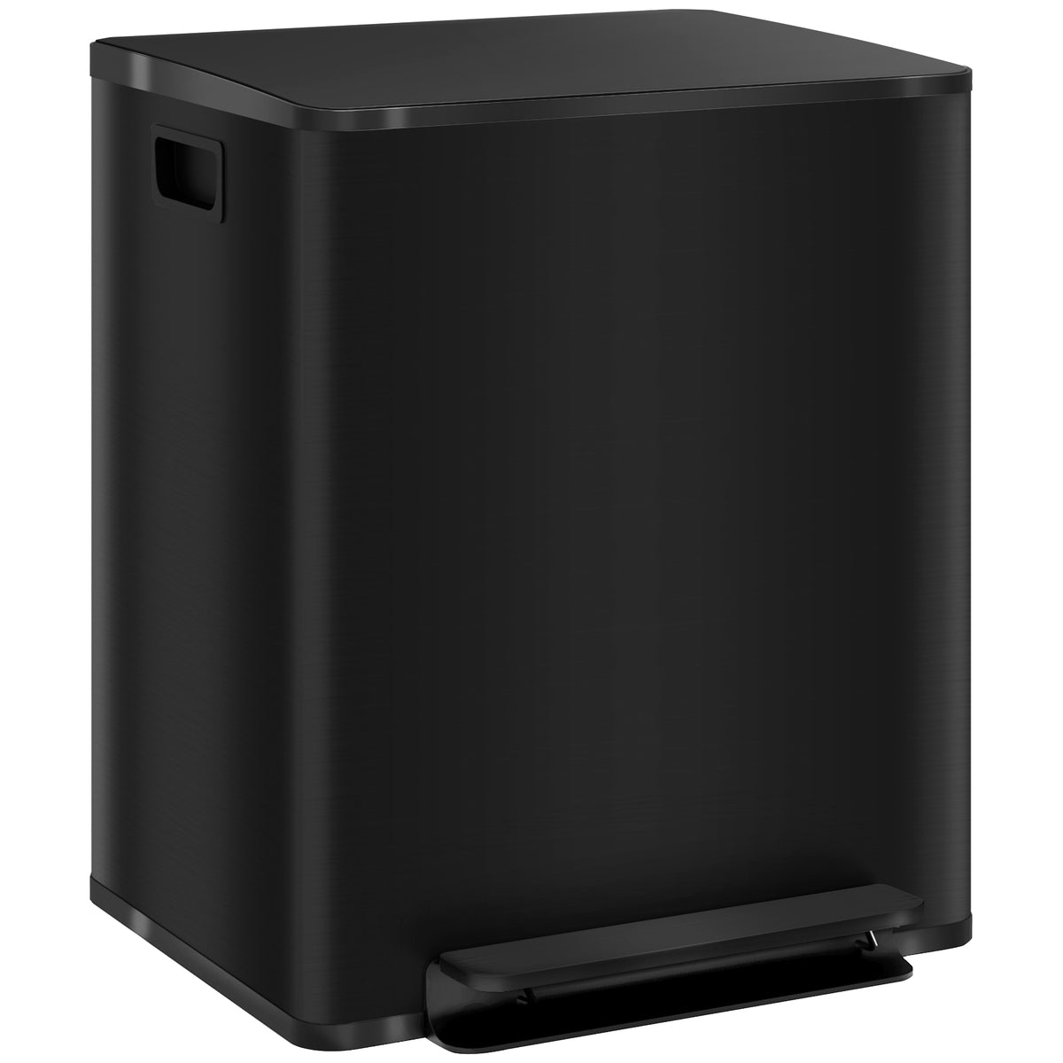 Afvalbak met 2x25L vakken, soft-close deksel, vingerafdrukvrij, roestvrij staal, zwart