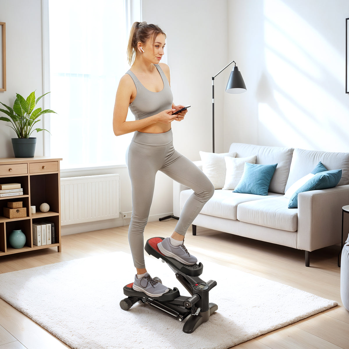 Mini-stepper, compact stepper voor workout, fitness-stepper met LCD-monitor en antislip pedalen, zwart (2)