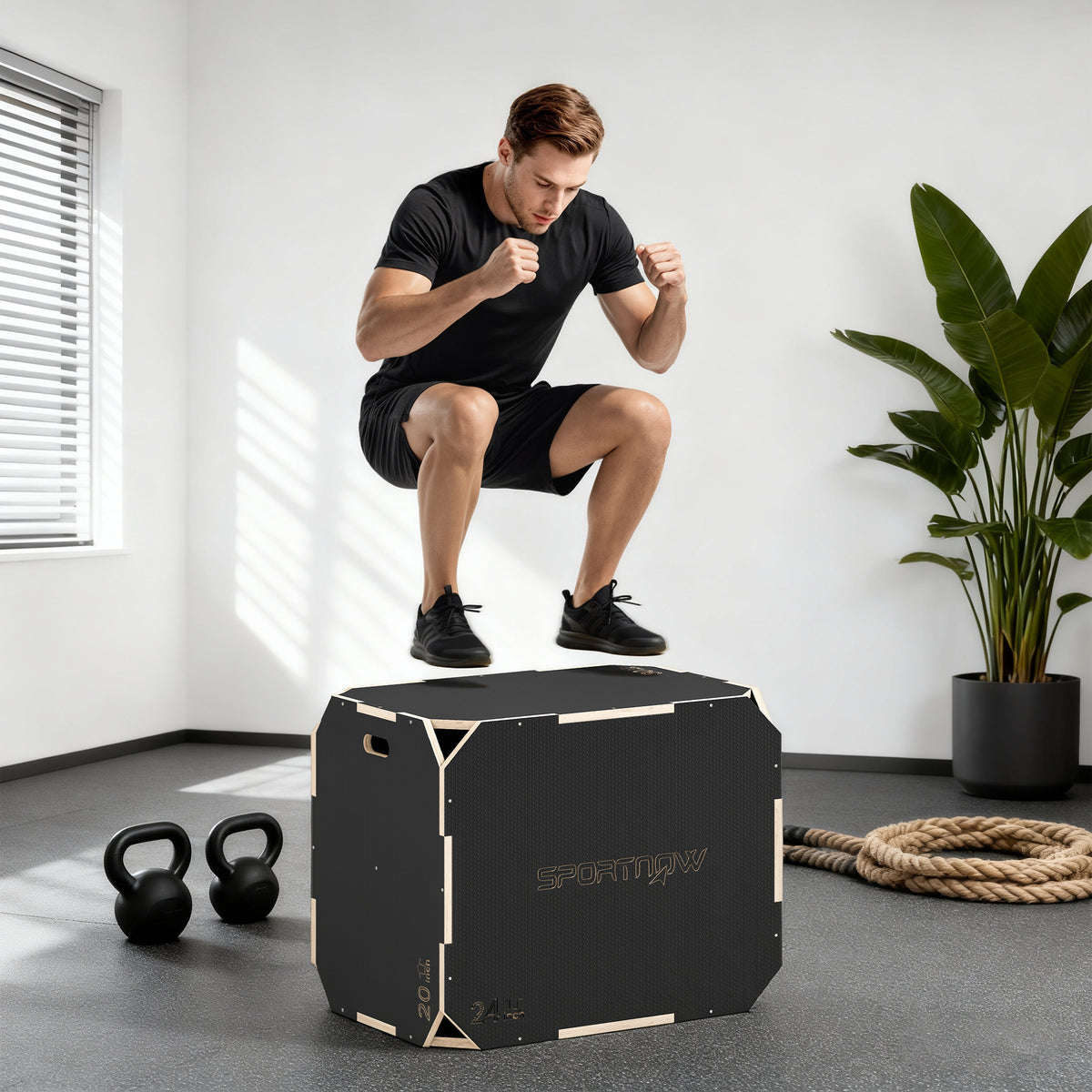 3-in-1 plyo-box, sprongbox met handgrepen, voor home-fitness en outdoor-workouts, 3 spronghoogtes, hout, zwart (2)