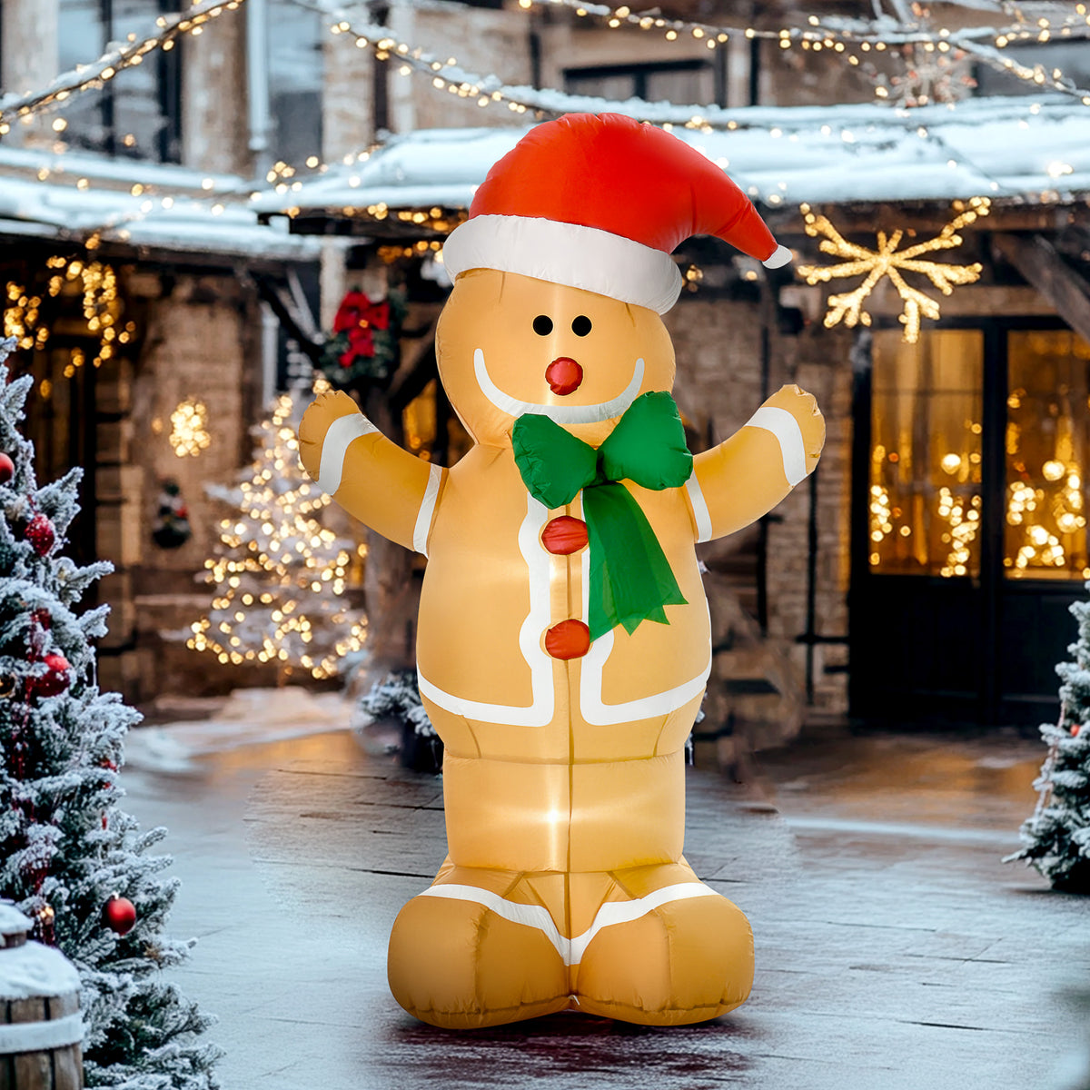 Opblaasbare kerstdecoratie 1,83 m peperkoekman met strik, 3 leds, interne ventilator tuindecoratie (2)