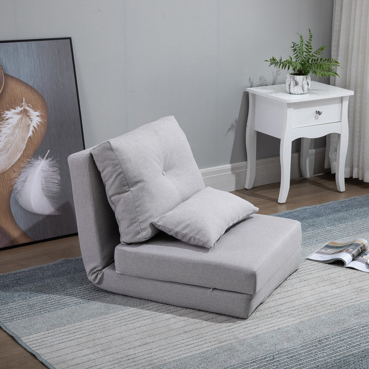 Vloerstoel opvouwbaar matras slaapmat, 2-in-1 design, afneembaar kussen, 60 x 80 x 56 cm, grijs (2)