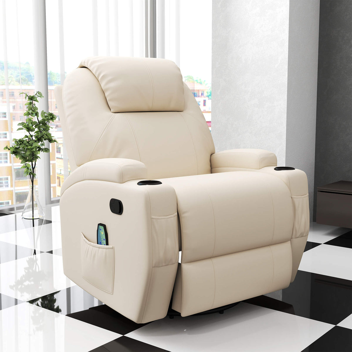Elektrische massagestoel relaxfauteuil tv-fauteuil massagefunctie 5 massagemodi ligfunctie kunstleer hout metaal (2)
