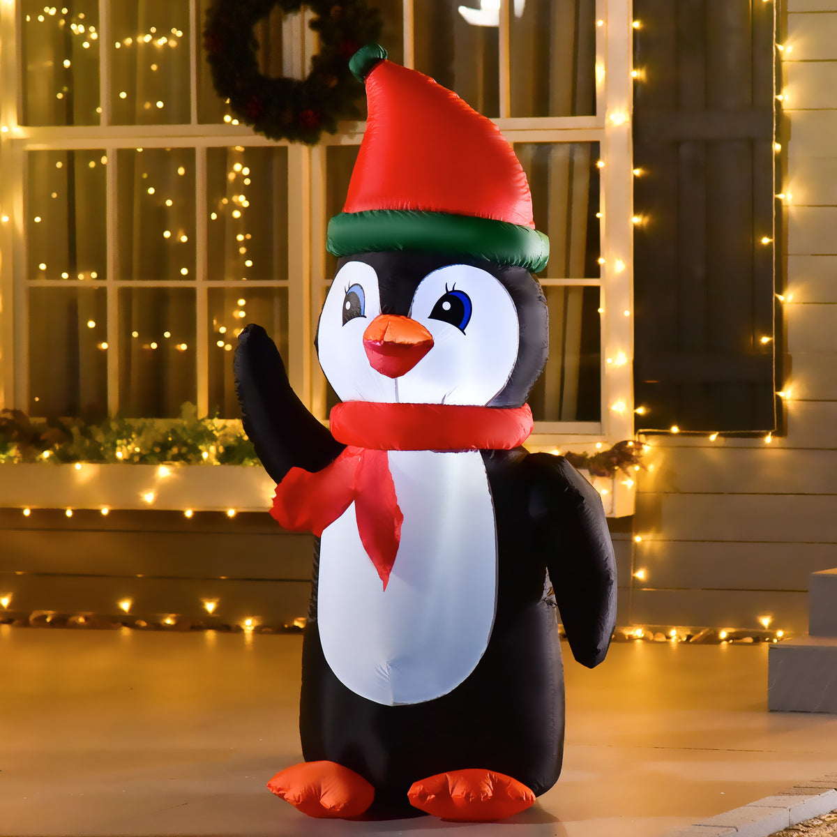 155cm opblaasbare kerstpinguïn kerstdecoratie met 3 ingebouwde lampjes, opblaasbare kerstversiering voor binnen (2)
