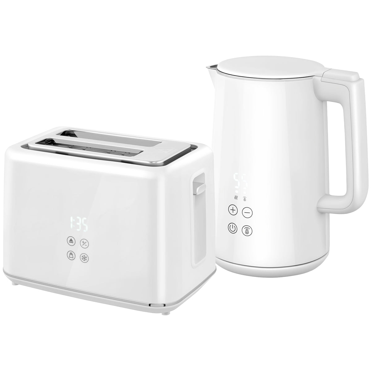 Keukenset met waterkoker en broodrooster, 7 bruiningsstanden, snel koken, roestvrij staal, kunststof, wit